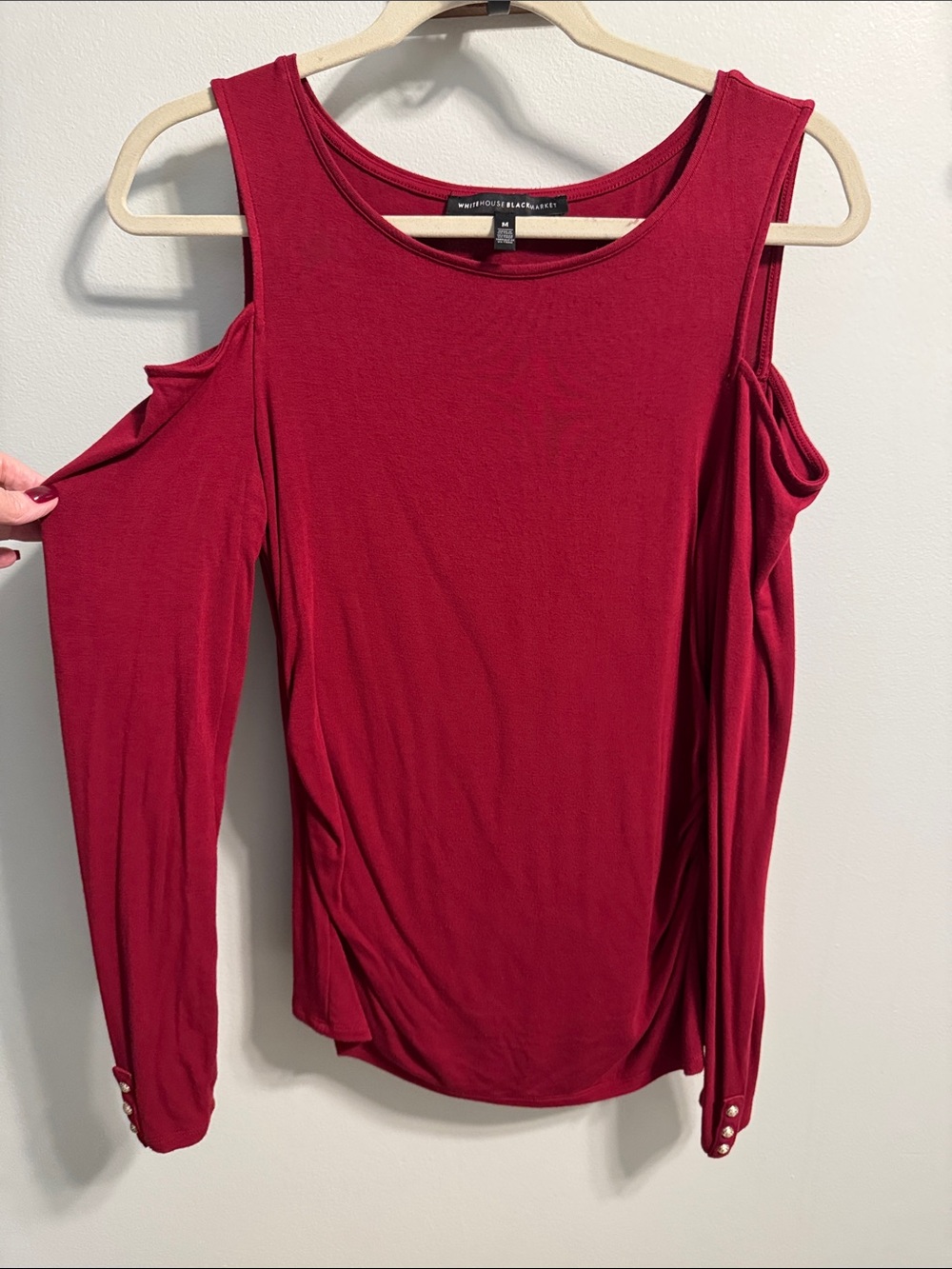 White House Black Market deep red Cold-Shoulder Long Sleeve Top